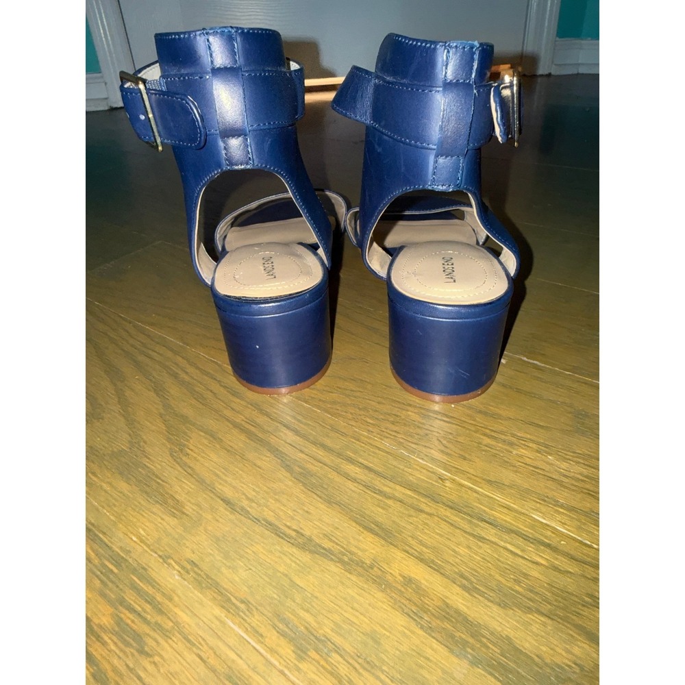 Lands End Womens Navy Blue Leather Block Heel Ankle Strap Sandals 6B - Picture 6 of 8